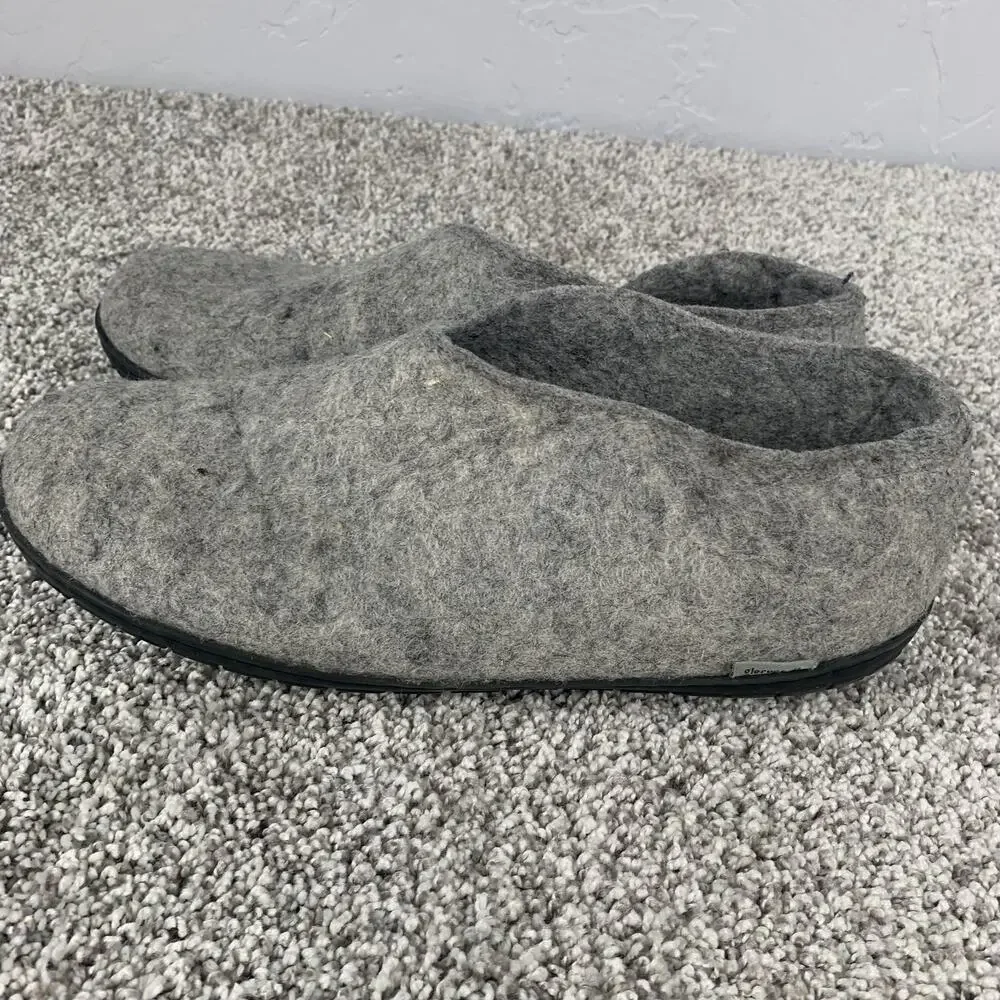 Glerups Slippers Mens Size 10 Gray Wool Felt Rubber Sole House Shoes Comfort